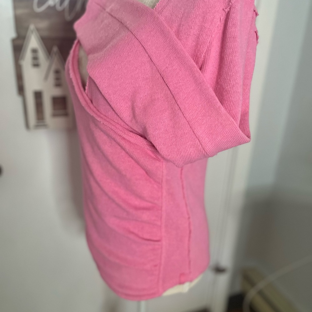 NWOT Free People Like a Boss cotton sweater in deep  pink  size large - Picture 5 of 8